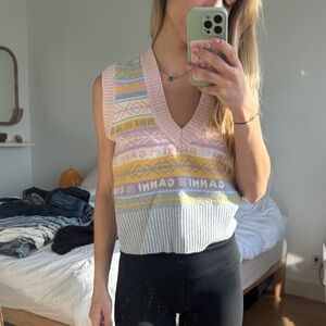 Ganni Pastel Knit Vest with Yellow and Pink Accents